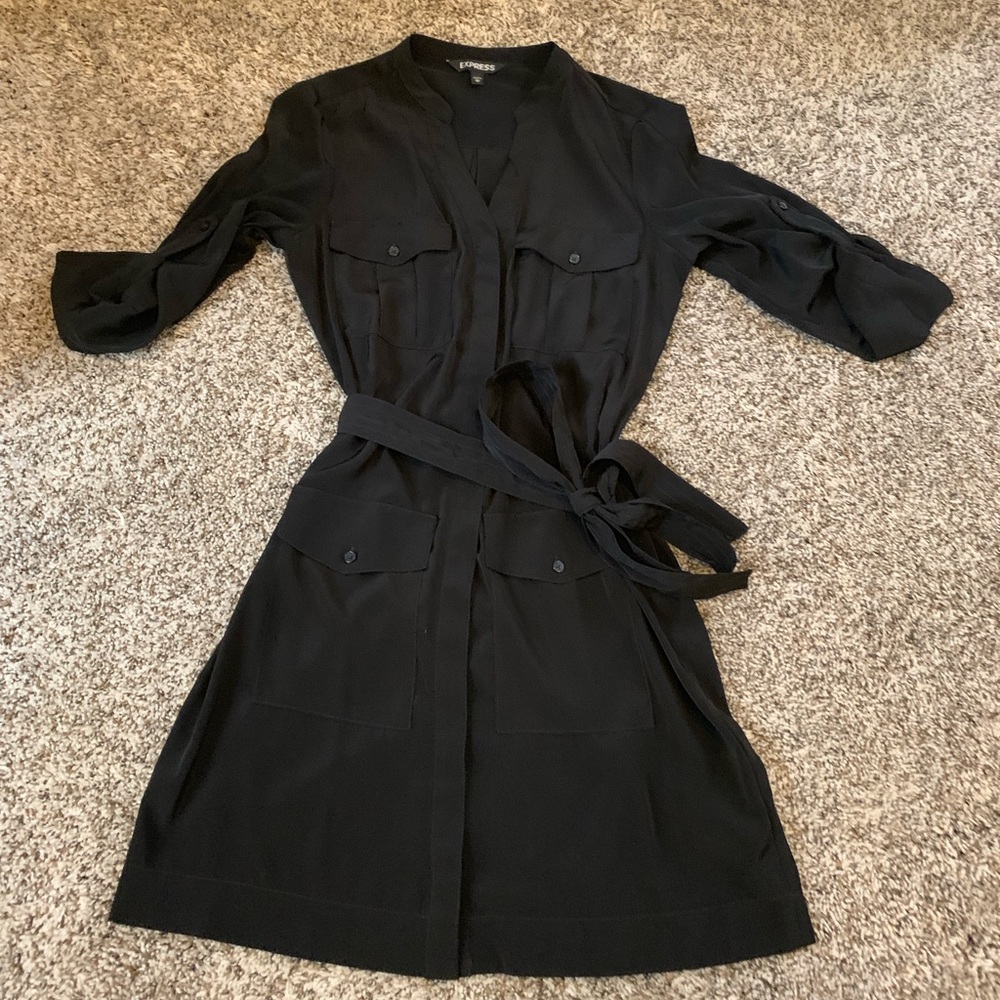 Black button up 3/4 long sleeve dress